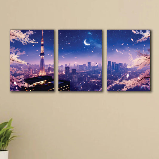 3pcs Blue City Sticky Phototile Wall Frames